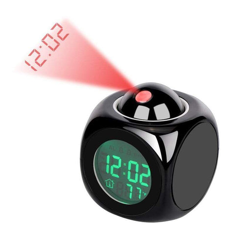 Clocks Multi Function Projection Led Colourful Backlight Electronic Alarm Voice Report With Thermometer Snooze Black