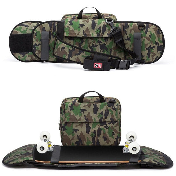 Multi Functional Skateboard Longboard Carry Bag Sling Green Camouflage Skateboard Bags