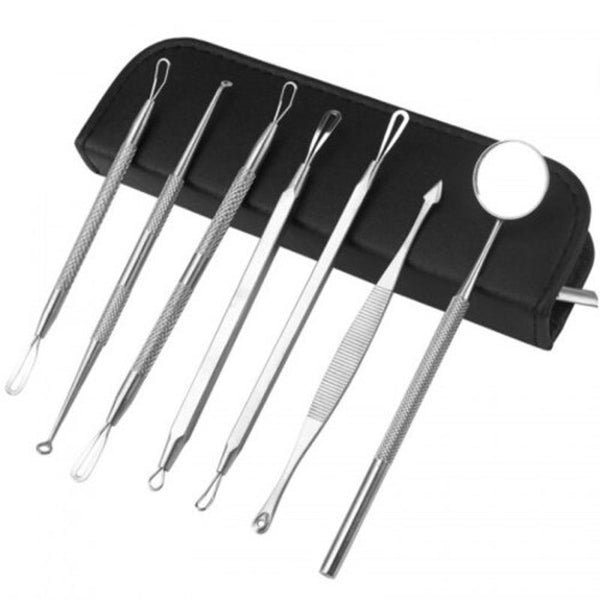 Multi Functional Stainless Steel Blackhead Acne Needle Cosmetic Tool 7Pcs Silver