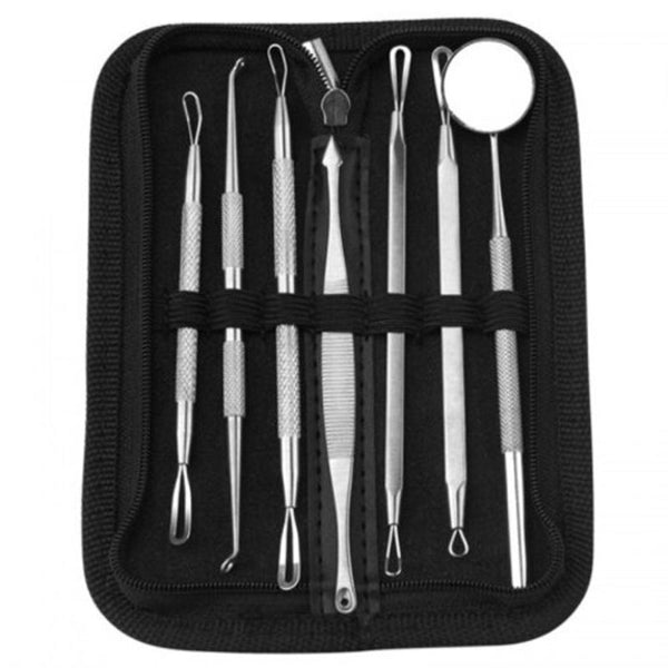 Multi Functional Stainless Steel Blackhead Acne Needle Cosmetic Tool 7Pcs Silver