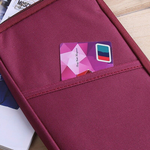 Multi Functional Travel Passport Package Holder Case Wine Red Travel Wallets