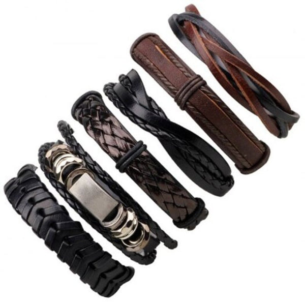 Veile Studios Multi Layer Retro Woven Pu Leather Bracelet 6Pcs Bracelets