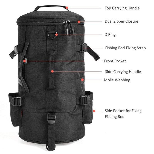 Black Outdoor Multi Purpose Backpack Travel Hiking Fishing Tackle Bag Tackle Boxes & Bags