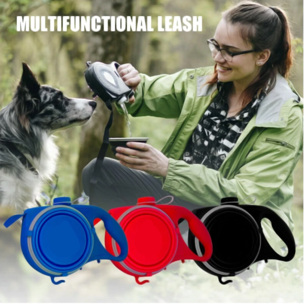 Multi Functional Dog Leash With Built In Water Bottle Bowl Waste Bag Dispenser Leads & Head Collars