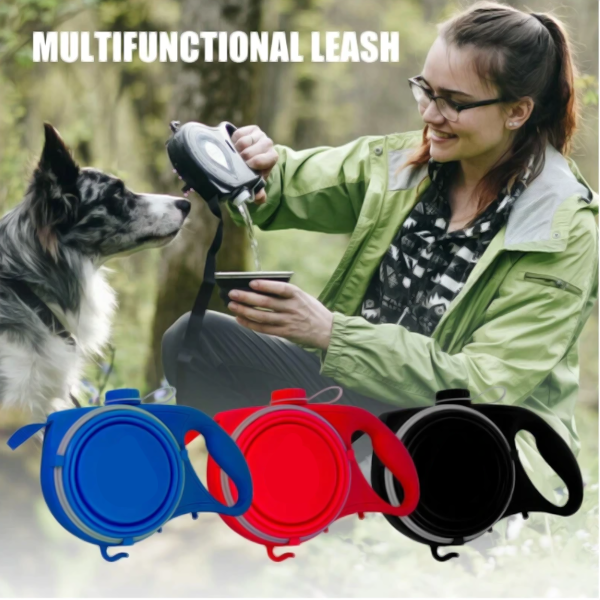 Multi Functional Dog Leash With Built In Water Bottle Bowl Waste Bag Dispenser