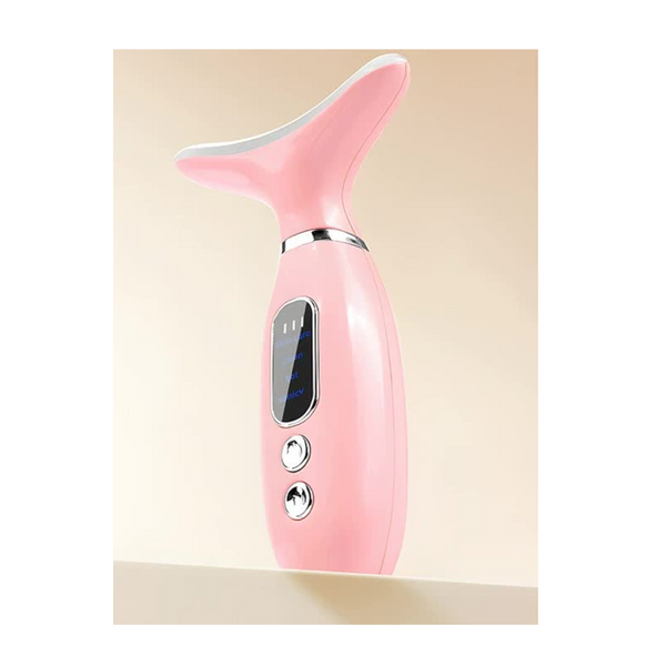 Multi Functional Neck & Face Beauty Massager Constant Heat Ion Infusion Sonic Vibration(Pink) Massagers