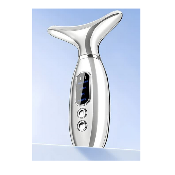 Multi Functional Neck & Face Beauty Massager Constant Heat Ion Infusion Sonic Vibration(Silver) Massagers
