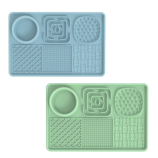 Multi Functional Slow Feeder Mat For Dogs Anti Slip Lick Pad With Multiple Textures Rectangle 2Pcs (Blue & Green) Dog Feeding Mats