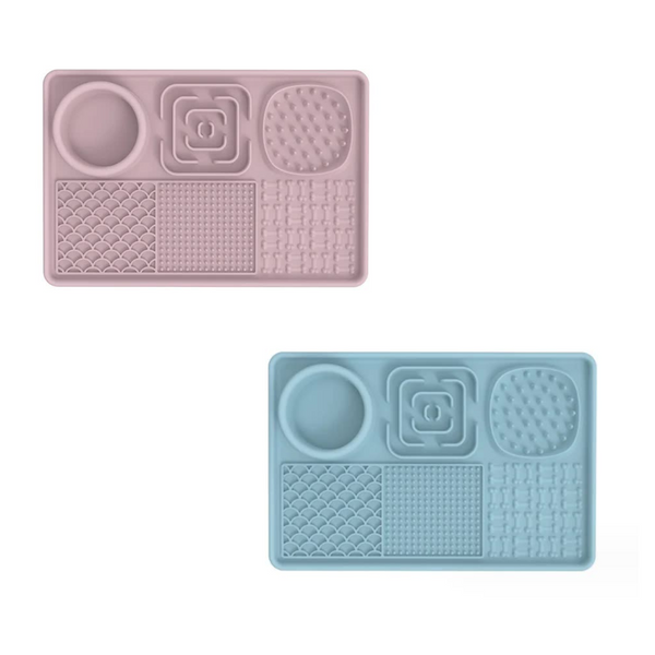 Multi Functional Slow Feeder Mat For Dogs Anti Slip Lick Pad With Multiple Textures Rectangle 2Pcs (Blue & Pink) Dog Feeding Mats