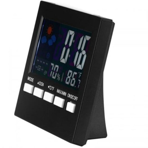 Multifunction Led Temperature And Humidity Color Display Calendar Voice Control Clock Weather Station Black Weather Stations