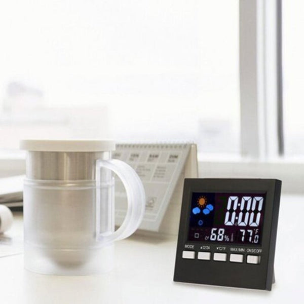 Multifunction Led Temperature And Humidity Color Display Calendar Voice Control Clock Weather Station Black Weather Stations