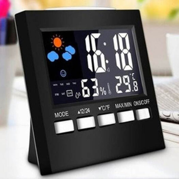 Multifunction Led Temperature And Humidity Color Display Calendar Voice Control Clock Weather Station Black Weather Stations