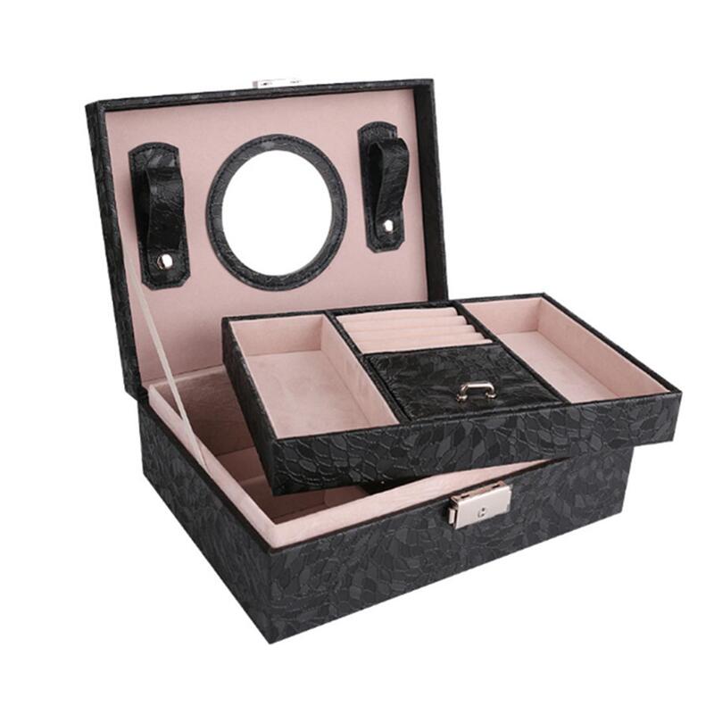 Veile Studios Multifunctional Jewelry Box Style Lock Storage With Mirror Black Jewellery Boxes