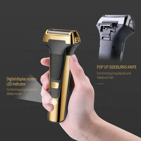 Multifunctional Men Electric Foil Shaver Gold Reciprocating Razor Nose Ear Trimmer 3 In 1 Usb Hair Cutting Machine Clipper