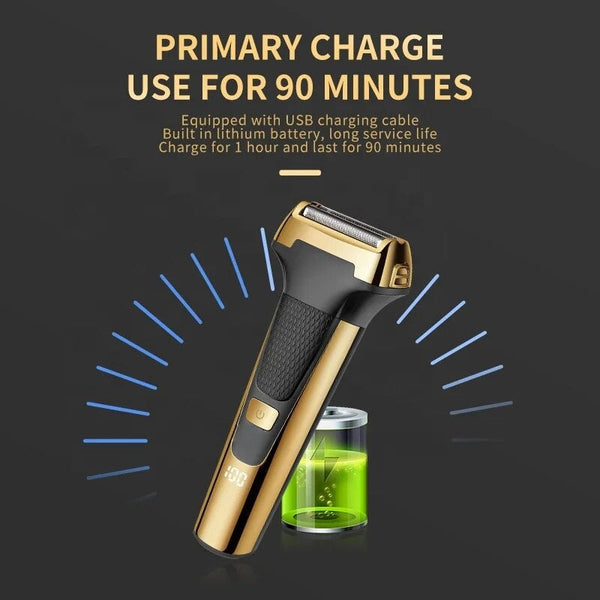 Multifunctional Men Electric Foil Shaver Gold Reciprocating Razor Nose Ear Trimmer 3 In 1 Usb Hair Cutting Machine Clipper
