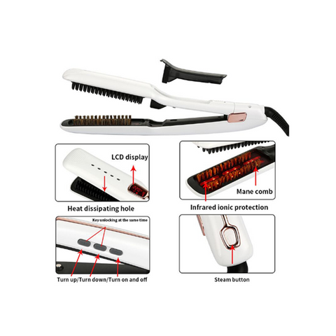 Multifunctional Negative Ion Infrared Spray Steam Straight Hair Comb Straightener Curler