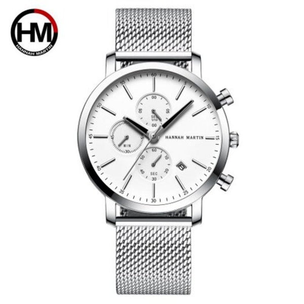 Veile Studios Multifunctional Stainless Steel Mesh Band Men's Waterproof Quartz Wristwatch Watches