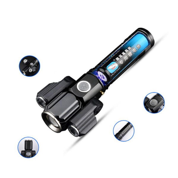 Multifunctional Strong Light Waterproof 3 Lamp Head Outdoor Lighting Night Riding Flashlight Flashlights
