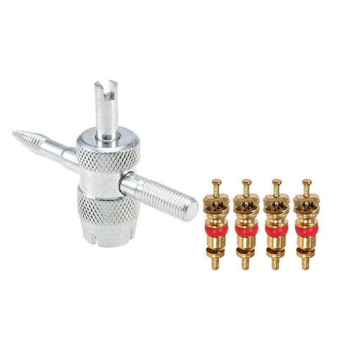 1 Set Copper Valve Core With 5-In-1 Stem Removal Tire Repair Tool