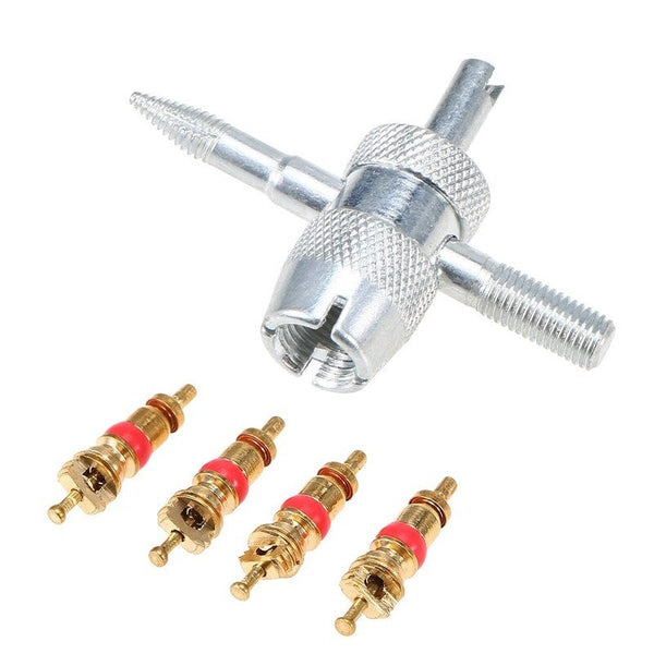 1 Set Copper Valve Core With 5 In 1 Stem Removal Tire Repair Tool Valve Stems Caps