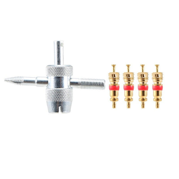 1 Set Copper Valve Core With 5 In 1 Stem Removal Tire Repair Tool Valve Stems Caps