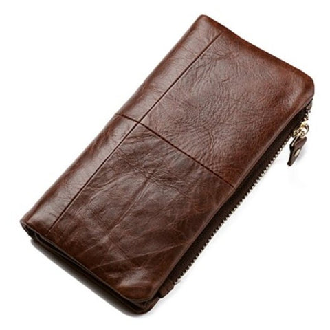 Multifunctional Zipper Mobile Phone Change Bag Leather Long Men's Wallet Deep Coffee 1Pc Wallets