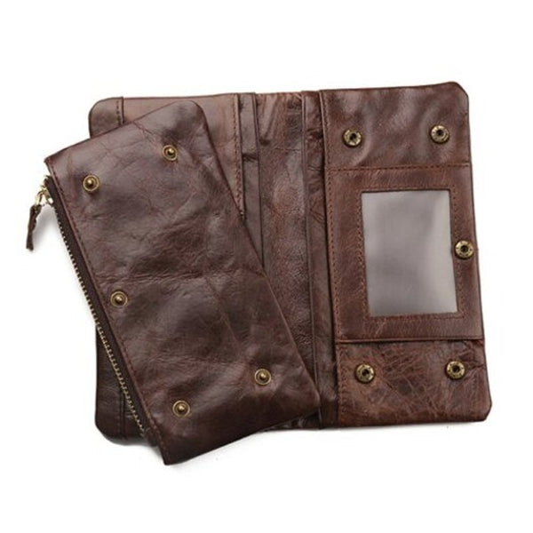 Multifunctional Zipper Mobile Phone Change Bag Leather Long Men's Wallet Deep Coffee 1Pc Wallets