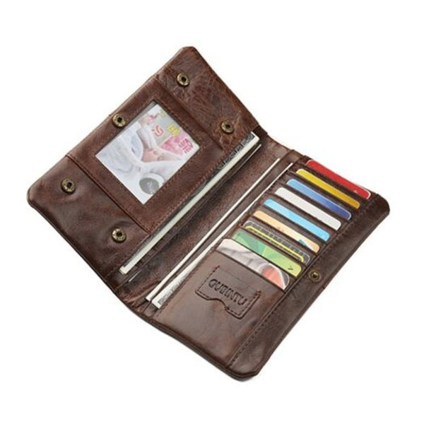 Multifunctional Zipper Mobile Phone Change Bag Leather Long Men's Wallet Deep Coffee 1Pc Wallets