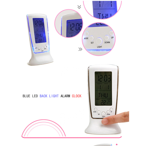 Multifunctional Led Digital Desk Bedside Alarm Clock White