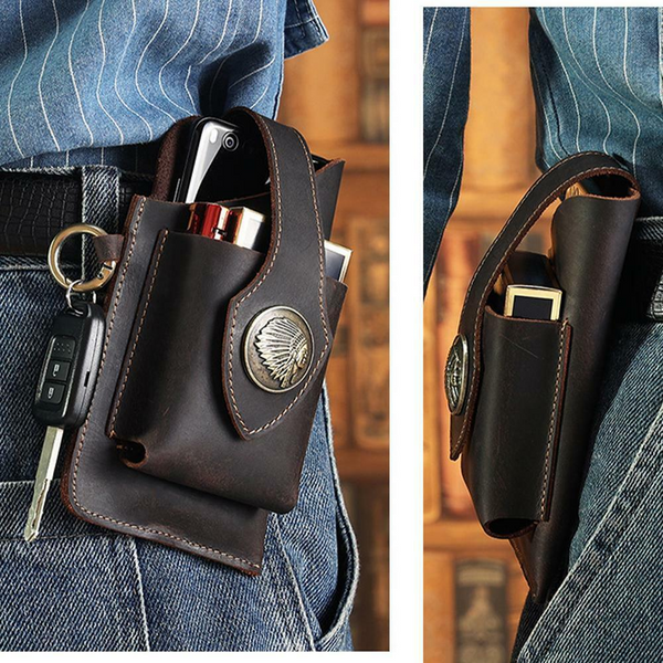 Multifunctional Leather Waist Belt Bag Phone Holder Men Mounts & Holders