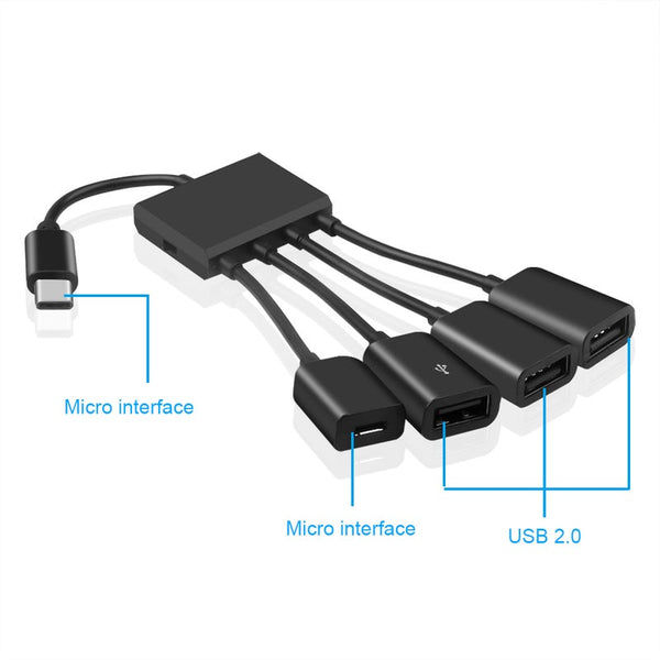 4 Ports Type C 3.1 Hub Power Charging Cable Connector Adapter To Usb 2.0 Micro Usb Cables Hubs & Adapters