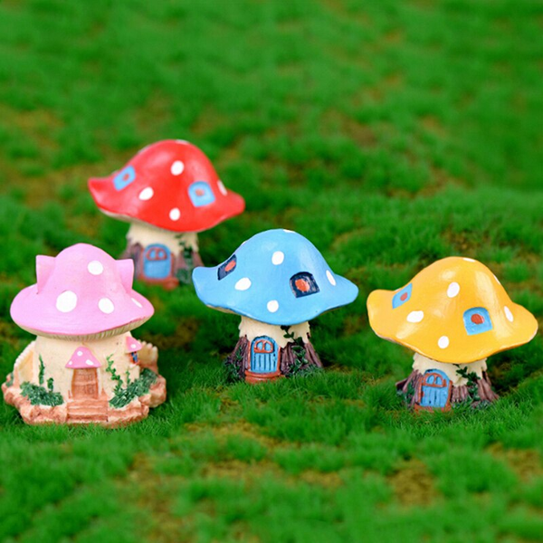 Fairy Garden Cartoon Resin Mushroom Statue House Figurine Succulent Decor Ornaments & Statues