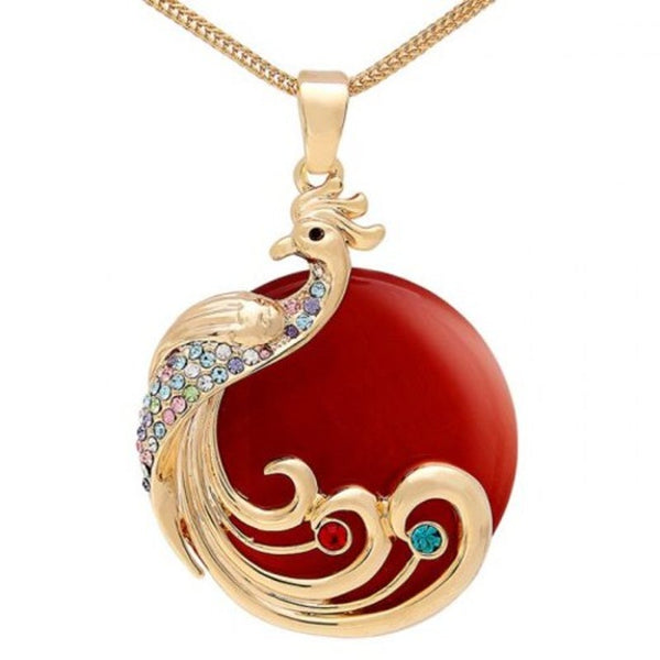 Veile Studios My 0042 Pea Opal Sweater Chain Long Necklace Red Necklaces & Pendants