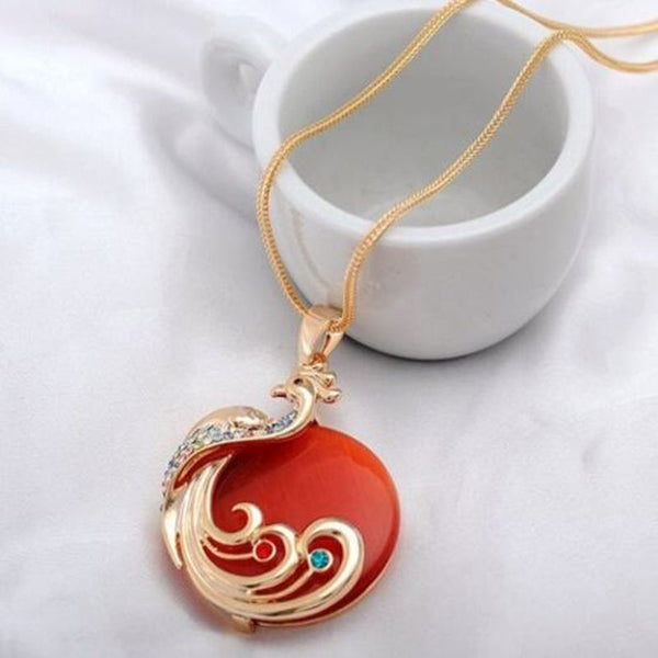 Veile Studios My 0042 Pea Opal Sweater Chain Long Necklace Red Necklaces & Pendants