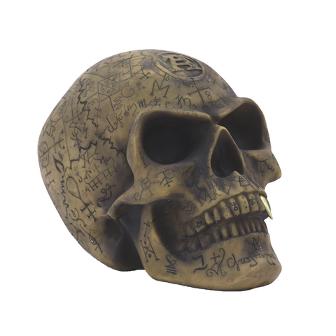Mystic Runic Skull Statue With Gold Fang Hand Painted Resin Figurine For Gothic & Halloween Decor Sculptures & Figurines