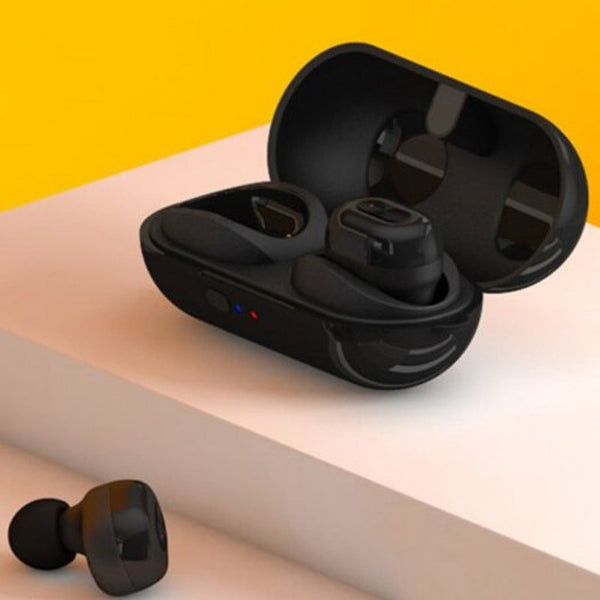 N9 True Wireless Bluetooth 5.0 Earphones Automatic Pairing With Charging Bin And Lanyard Black Earbuds