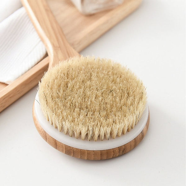 Natural Bristle Bath Brush Long Handle Anti Slip Body Back Massage Care For Bath Brushes & Sponges