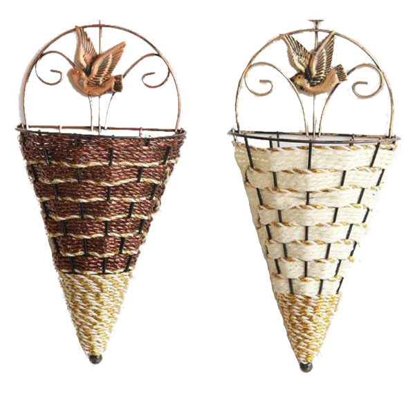 Baskets Pots Window Boxes Natural Wicker Flower Basket Wall Hanging Pot Planter Rattan Vase Home Decor