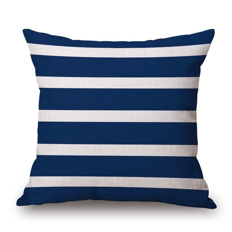 Navy White Stripes On Cotton Linen Pillow Cover Cushions & Decorative Pillows