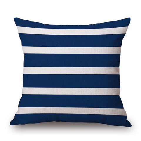 Navy White Stripes On Cotton Linen Pillow Cover