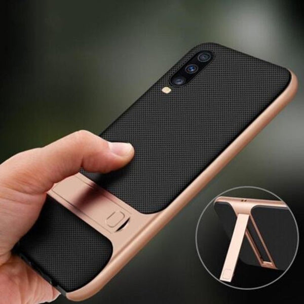 2 In 1 Soft Tpu Hard Pc Phone Case Cover With Invisible Bracket For Samsung Galaxy A70 / A40 Gold