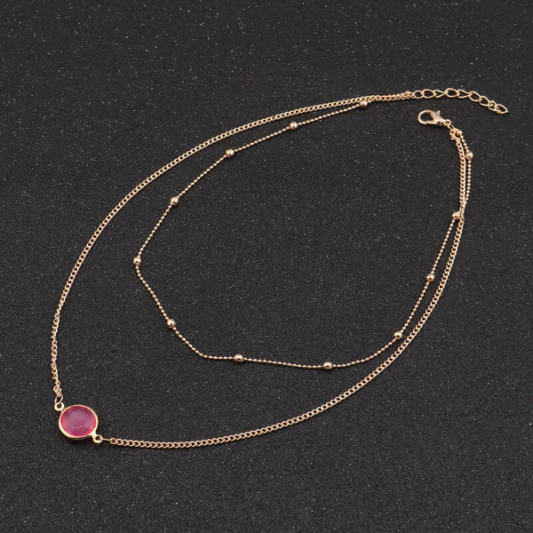 Veile Studios Natural Stone Glass Inlaid With Fashion Necklace Red Necklaces & Pendants