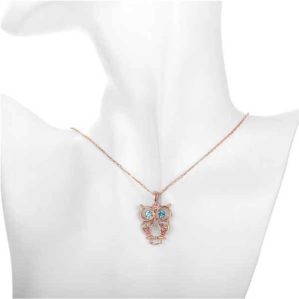 Veile Studios Necklaces Rose Gold Plated Glass And Czech Drill Owl Necklaces & Pendants
