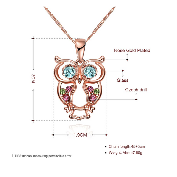 Necklaces Rose Gold Plated Glass And Czech Drill Owl