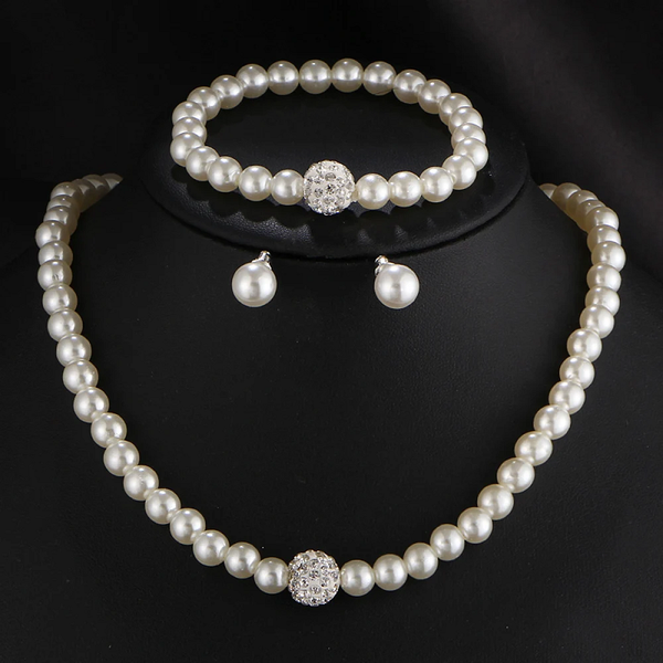 Veile Studios Simple Faux Pearl Choker Necklace Earrings Bracelet Jewellery Set Jewellery Sets