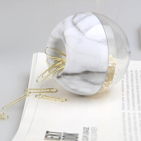 Marble Sphere Paper Clip Holder Office Storage Accessories Paperclips