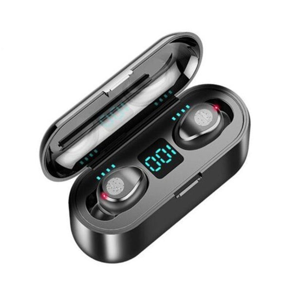 5.0 Wireless Bluetooth Headset Led2000mah Digital Display With Microphone Black Earbuds
