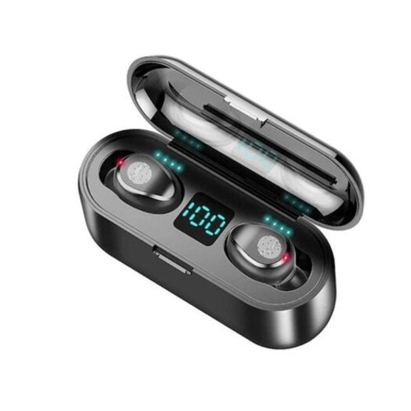 5.0 Wireless Bluetooth Headset Led2000mah Digital Display With Microphone Black Earbuds