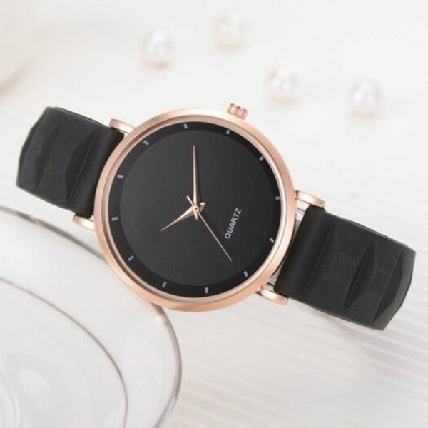 Veile Studios Fashion Pinkycolor Lady Minimalism Silica Gel Quartz Watch Black Watches