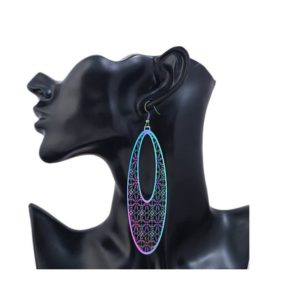 Veile Studios Gradient Super Thin Floral Cut Out Oblong Dangle Earrings